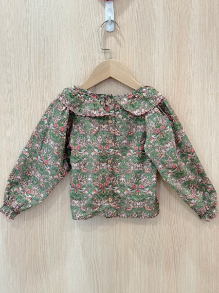 Dannie and Lilou 草莓小偷Liberty荷葉波浪飾邊泡泡袖襯衫	2-3y image 1 of 0