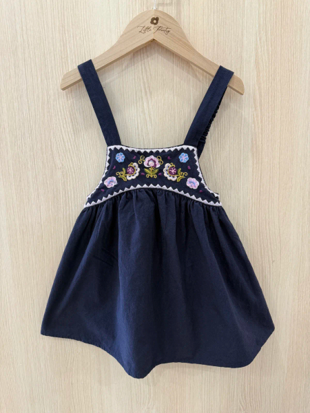 Louise Misha, Magda Dress Midnight 瑪格達刺繡吊帶圍裙洋裝 image 1 of 0