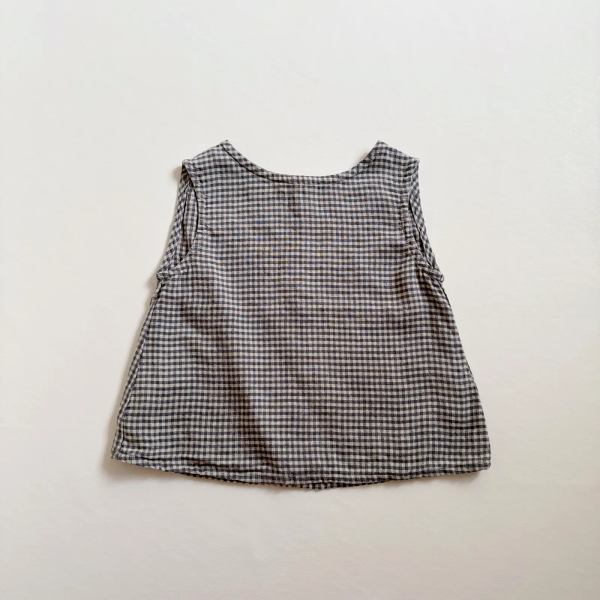 Grey Gingham Sleeveless Linen Shirt image 1 of 0