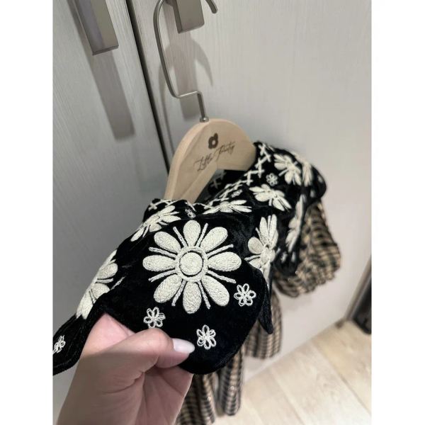 BONJOUR DIARY 天鵝絨領金銀絲格紋洋裝 TUNIQUE Vichy Lurex / Black velvet collar image 1 of 0