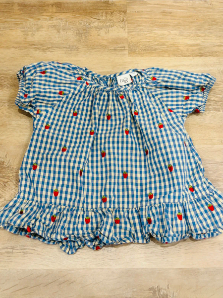 Molly blouse 藍格紋草莓短袖上衣 image 1 of 0