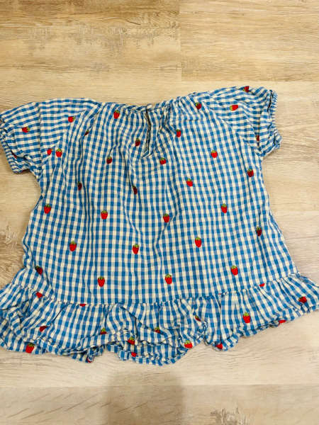 Molly blouse 藍格紋草莓短袖上衣 image 1 of 0