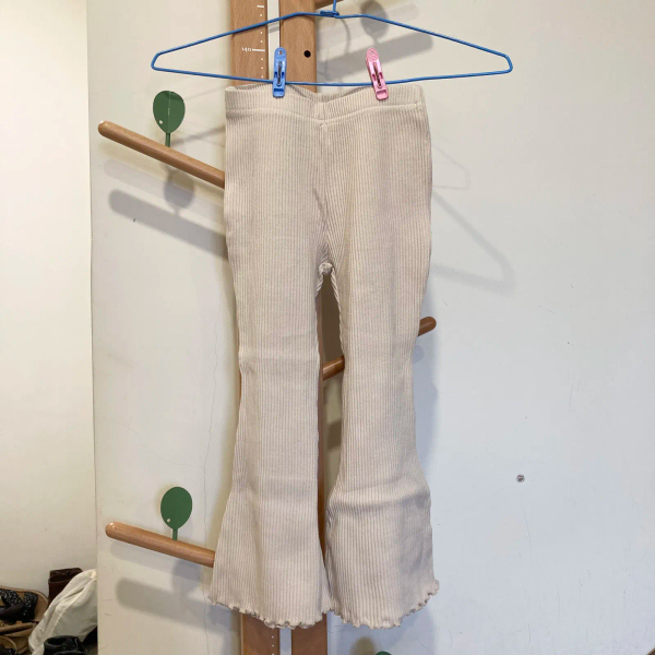 螺紋捲邊喇叭褲米白色 image 1 of 0