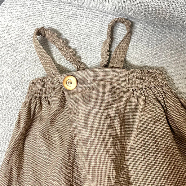 高腰澎澎吊帶褲-棕色千鳥格 image 1 of 0