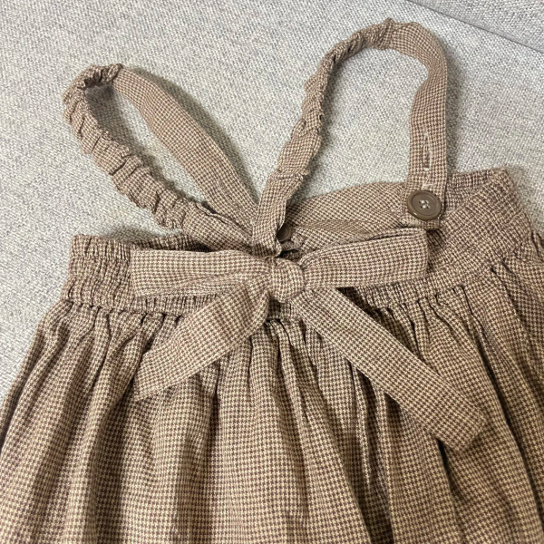 高腰澎澎吊帶褲-棕色千鳥格 image 1 of 0
