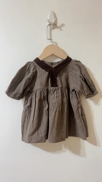 千鳥格蕾絲領澎袖上衣短洋 image 1 of 0