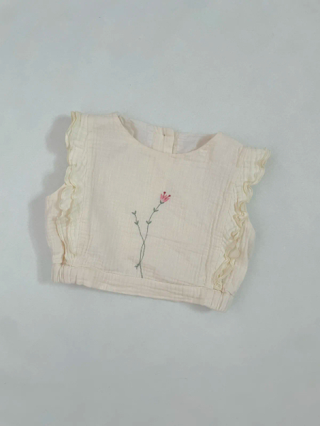 Popelin Organic Embroidered Top - Off white 3-4Y image 1 of 0