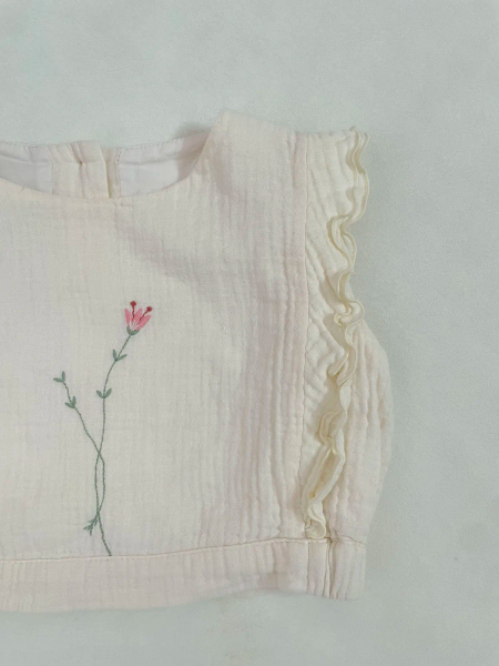 Popelin Organic Embroidered Top - Off white 3-4Y image 1 of 0