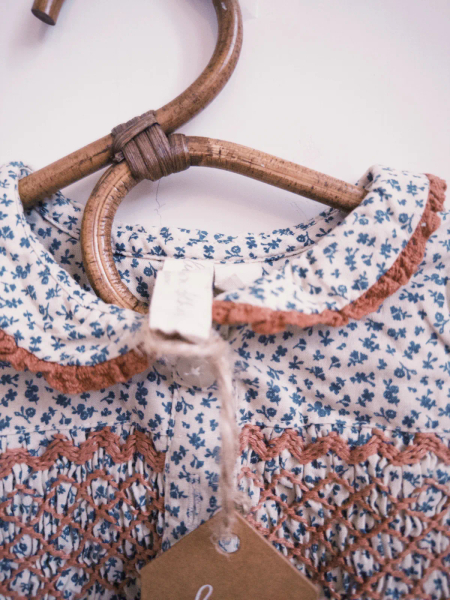 Organic Emilie Smocked Romper - cowslip floral in fog image 1 of 0