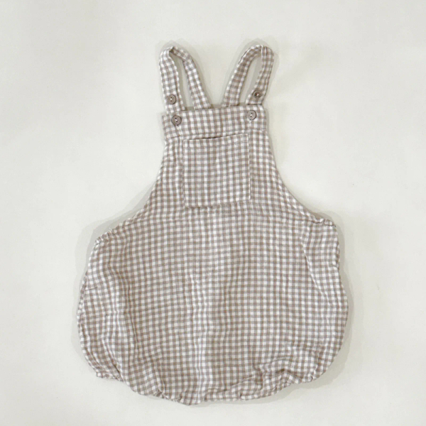 梭織肩帶連身褲-Oat Gingham image 1 of 0