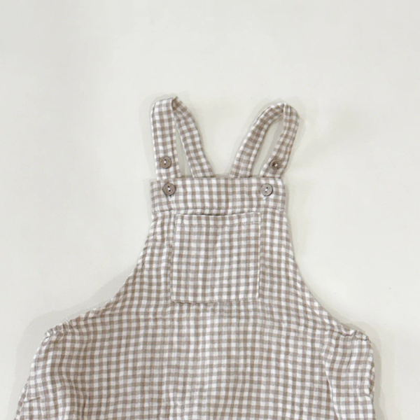 梭織肩帶連身褲-Oat Gingham image 1 of 0