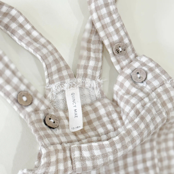 梭織肩帶連身褲-Oat Gingham image 1 of 0