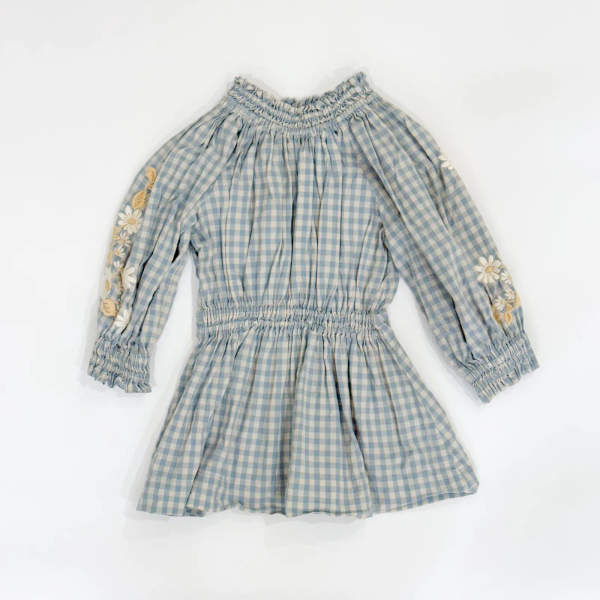 淺藍經典格紋刺繡洋裝 image 1 of 0