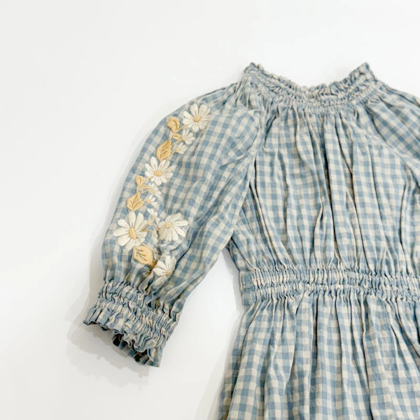 淺藍經典格紋刺繡洋裝 image 1 of 0