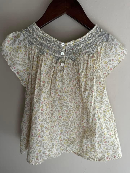 Bonpoint Smocking 銀藍灰手工刺繡領上衣 4A 近新 image 1 of 0