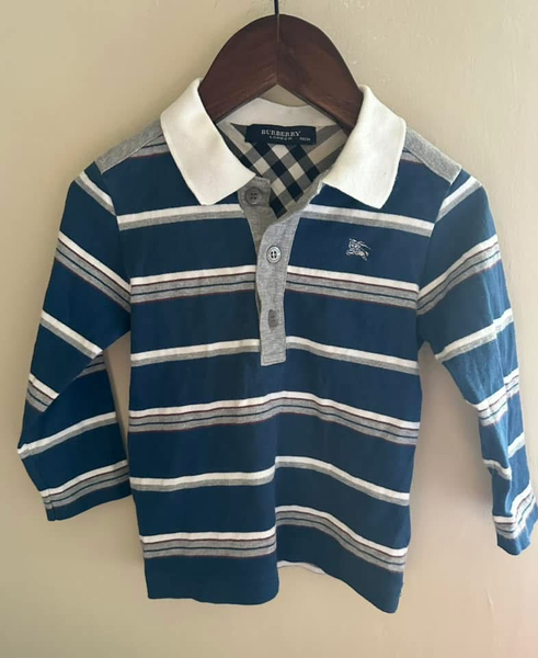 Burberry 灰藍條紋長袖 Polo Shirt 90cm image 1 of 0