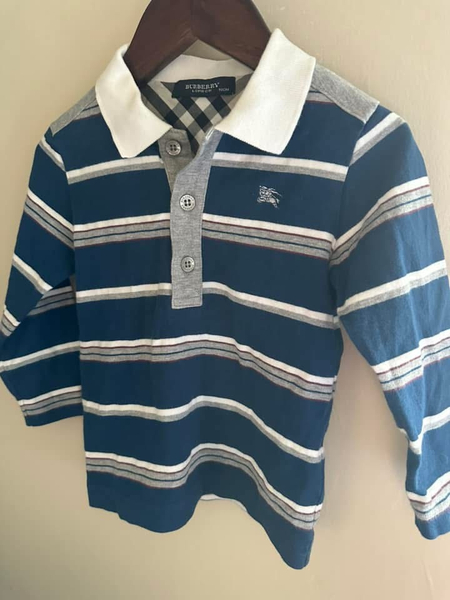Burberry 灰藍條紋長袖 Polo Shirt 90cm image 1 of 0