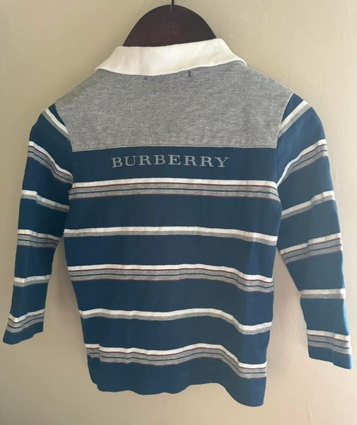 Burberry 灰藍條紋長袖 Polo Shirt 90cm image 1 of 0