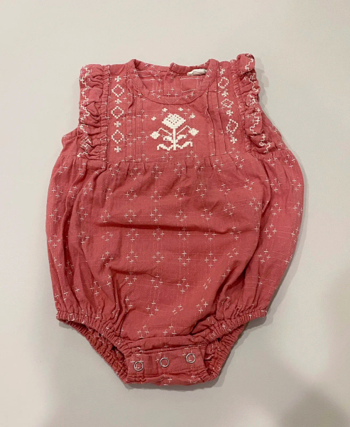 Litttle Flora Romper - Coral Crossstitch image 1 of 0