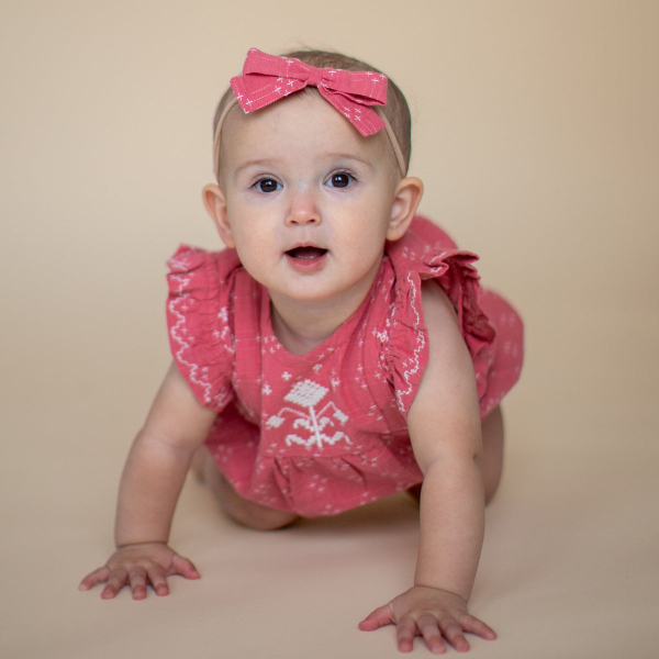 Litttle Flora Romper - Coral Crossstitch image 1 of 0