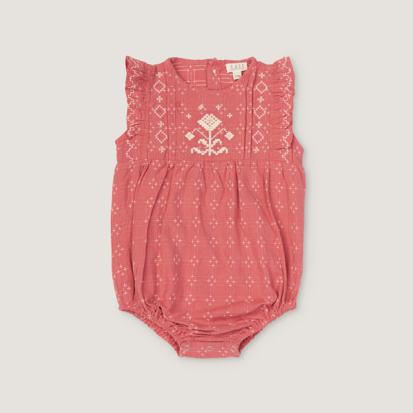 Litttle Flora Romper - Coral Crossstitch image 1 of 0