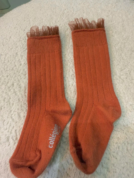 Alizée Glitter Ribbed Crew Socks with Tulle Trim Bois en Rose 18/20 image 1 of 0