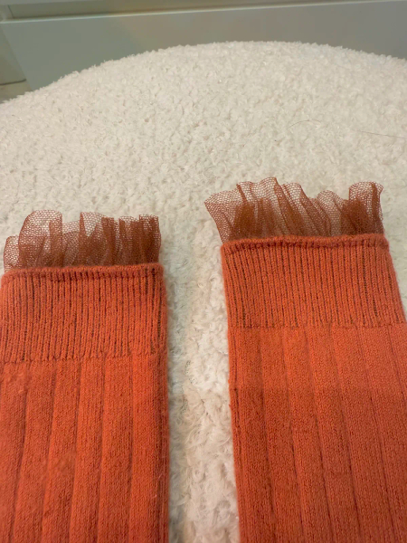 Alizée Glitter Ribbed Crew Socks with Tulle Trim Bois en Rose 18/20 image 1 of 0