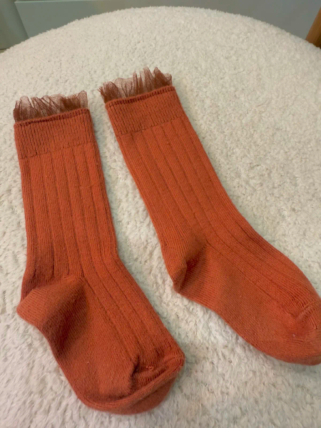 Alizée Glitter Ribbed Crew Socks with Tulle Trim Bois en Rose 18/20 image 1 of 0