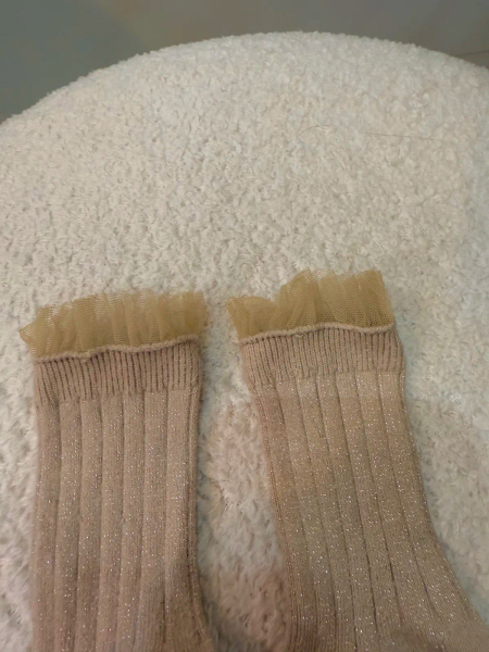 Alizée Glitter Ribbed Crew Socks with Tulle Trim Petite Taupe 21/23 image 1 of 0