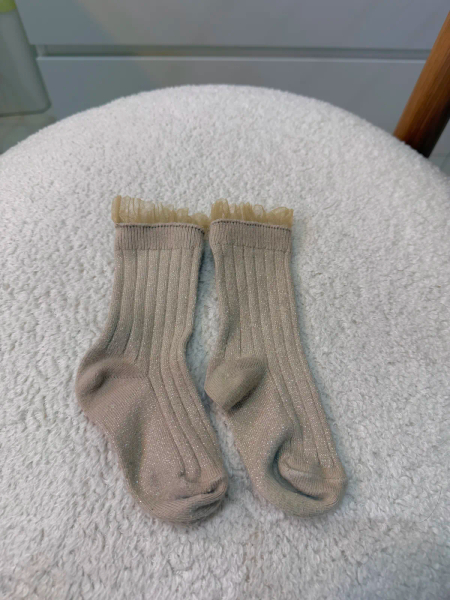 Alizée Glitter Ribbed Crew Socks with Tulle Trim Petite Taupe 21/23 image 1 of 0
