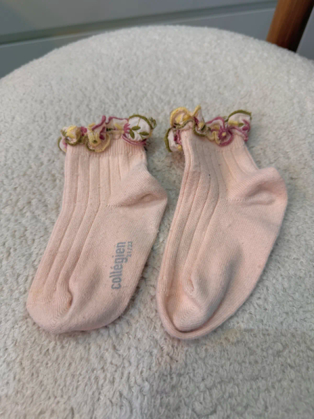 Anémone Embroidered Ruffle Ribbed Ankle Socks 	Sorbet	21/23 image 1 of 0
