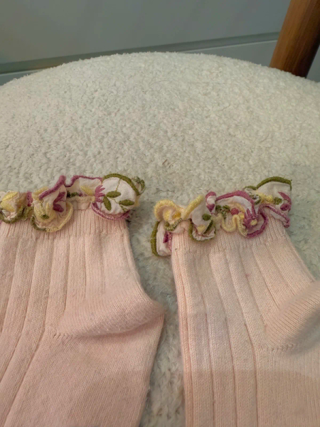 Anémone Embroidered Ruffle Ribbed Ankle Socks 	Sorbet	21/23 image 1 of 0