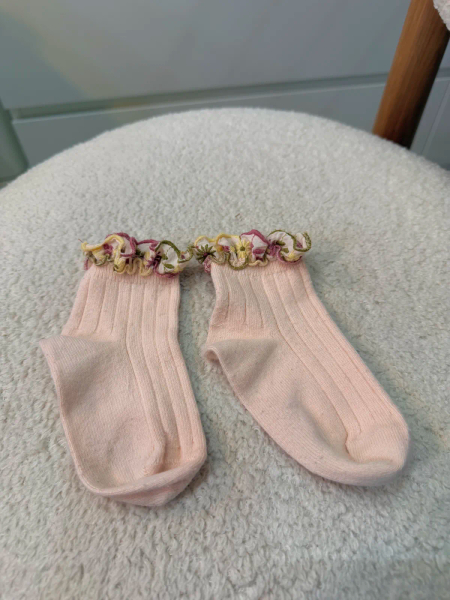 Anémone Embroidered Ruffle Ribbed Ankle Socks 	Sorbet	21/23 image 1 of 0