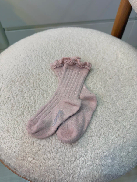 Victorine Glitter Ribbed Crew Socks with Lace Trim	Vieux Rose	21/23 image 1 of 0
