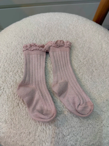 Victorine Glitter Ribbed Crew Socks with Lace Trim	Vieux Rose	21/23 image 1 of 0