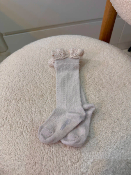 Adeline Pointelle Merino Wool Knee-high Socks with Merino Lace Trim	Doux Agneaux	21/23 image 1 of 0
