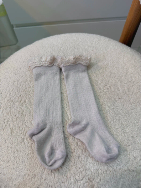 Adeline Pointelle Merino Wool Knee-high Socks with Merino Lace Trim	Doux Agneaux	21/23 image 1 of 0