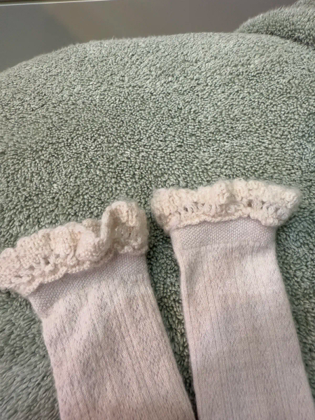 Adeline Pointelle Merino Wool Knee-high Socks with Merino Lace Trim	Doux Agneaux	21/23 image 1 of 0