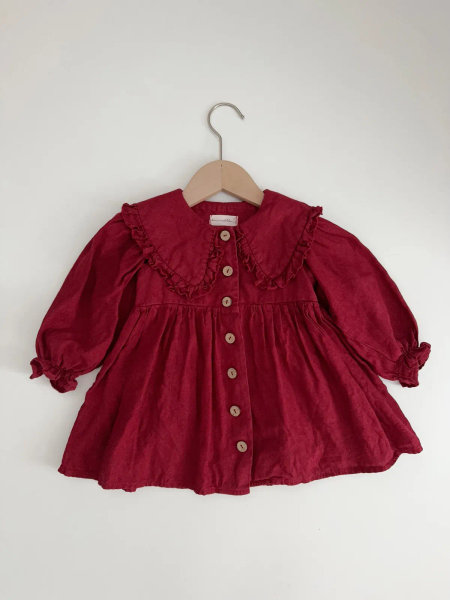 紅色長袖荷葉領洋裝 Long Sleeve Frilled Collar Dress image 1 of 0