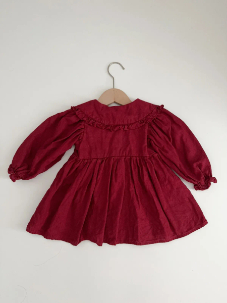 紅色長袖荷葉領洋裝 Long Sleeve Frilled Collar Dress image 1 of 0