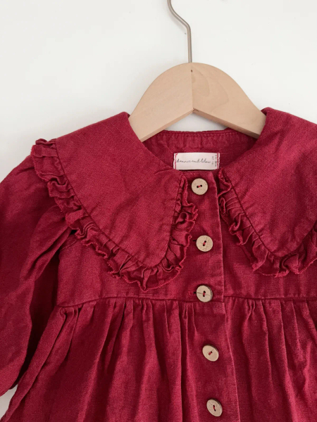 紅色長袖荷葉領洋裝 Long Sleeve Frilled Collar Dress image 1 of 0