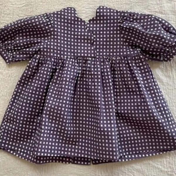 紫格子短袖洋裝 image 1 of 0
