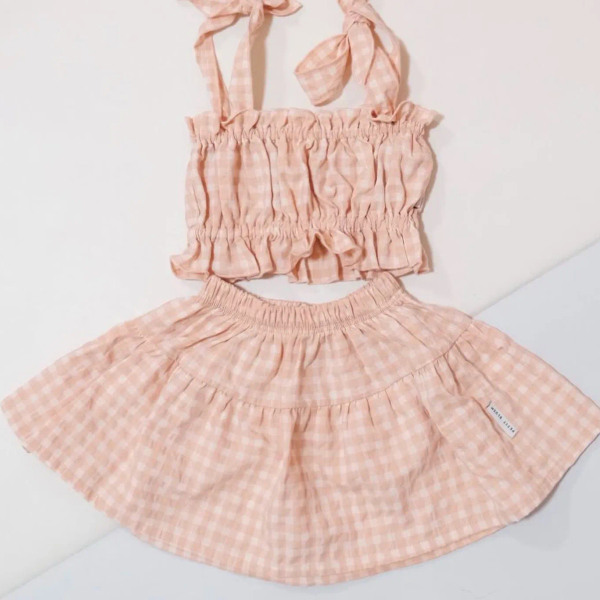 Petit Blush蜜桃格紋綁帶上衣+格紋澎裙 image 1 of 0