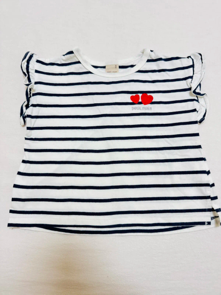 橫條愛心荷葉邊短T image 1 of 0