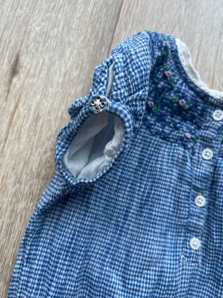 BLUE GINGHAM COTTON CREPE ROMPER image 1 of 0
