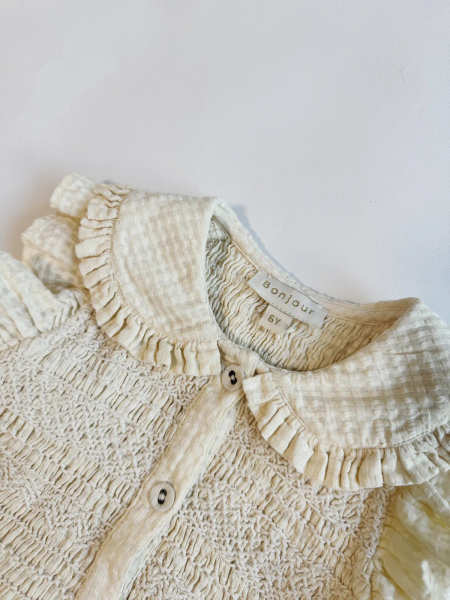 JE限定聯名-Ibiza Ruffle Top in Natural Check image 1 of 0