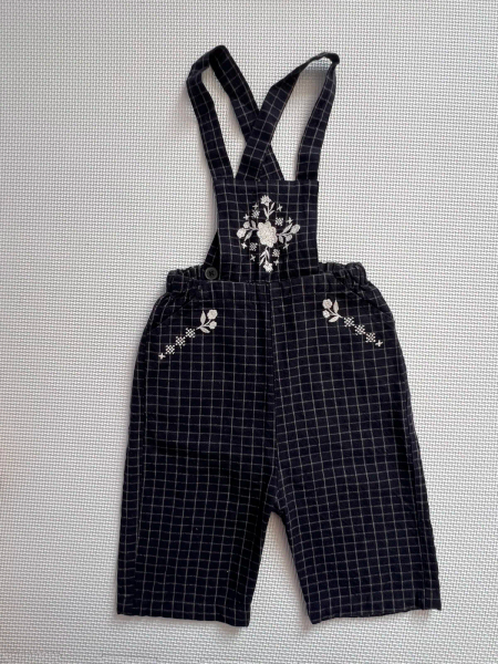 刺繡格紋吊帶褲 image 1 of 0