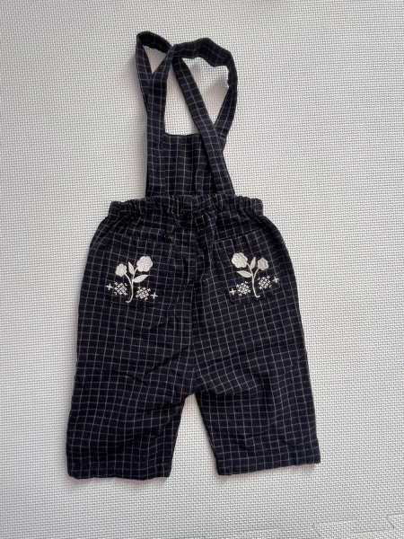 刺繡格紋吊帶褲 image 1 of 0