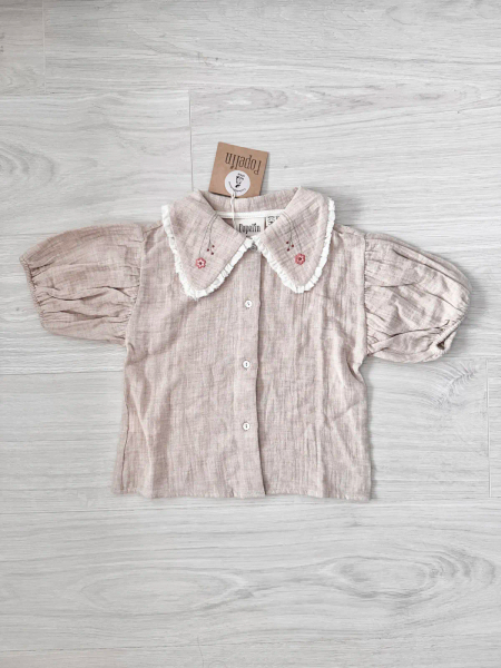 Sand organic blouse with embroidered collar image 1 of 0