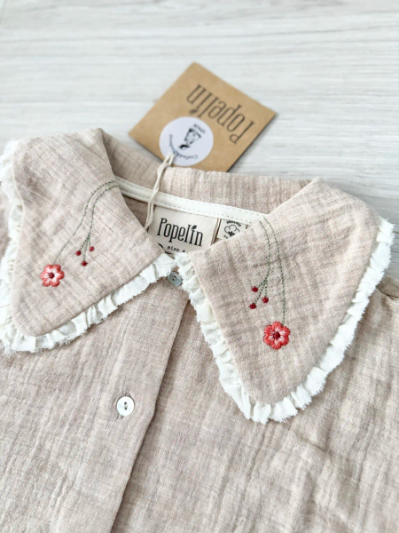 Sand organic blouse with embroidered collar image 1 of 0